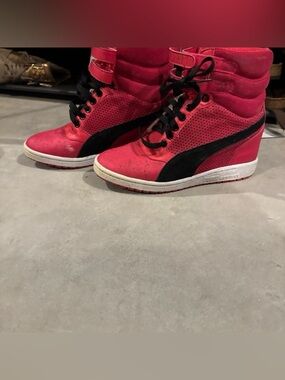 Puma Pink and Black High-Top Sneaker Heels NB